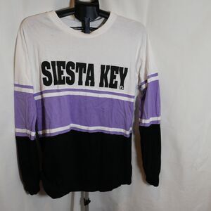 Siesta Key Florida Long Sleeve Cotton T-Shirt Size Large Purple Stripes